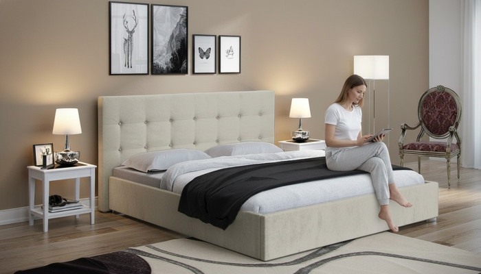 Beige 160x200 Bett Schlafzimmer Betten Textil Leder Hotel Luxus Polster Big Neu