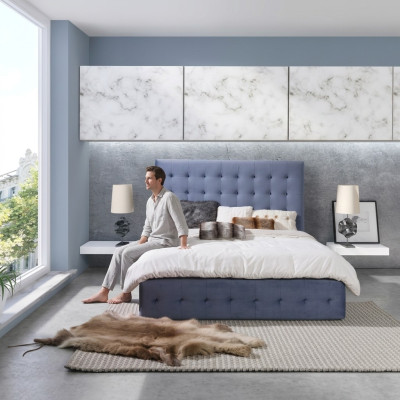 Klassisches Bettgestell Blaues Polster Bett Design Hotel Gestelle Textil Doppel