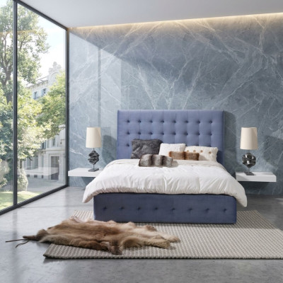 Klassisches Bettgestell Blaues Polster Bett Design Hotel Gestelle Textil Doppel