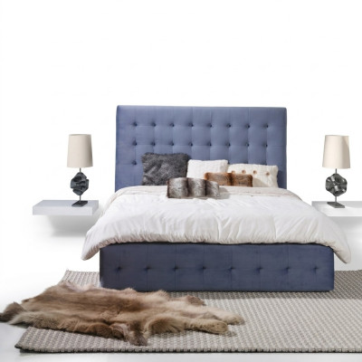 Klassisches Bettgestell Blaues Polster Bett Design Hotel Gestelle Textil Doppel
