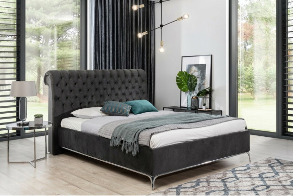 Schwarzes Chesterfield Luxus Doppelbett Designer Schlafzimmer Möbel