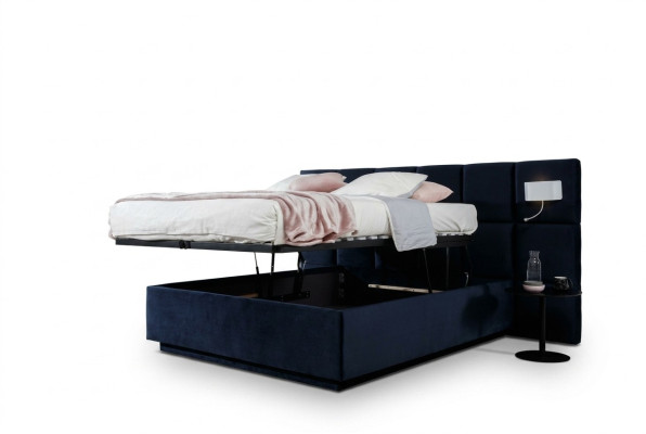 Bett Doppel Betten Luxus Schlafzimmer 200x200cm Bettkasten Stoff Beleuchtung Neu