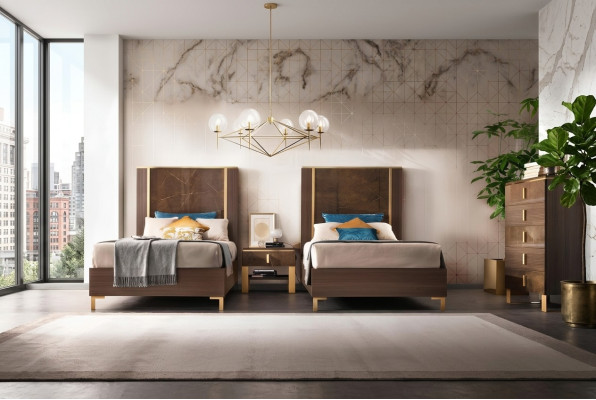 Bett Nachttisch Hocker 4 tlg. Schlafzimmer Set Design Modern Luxus Betten