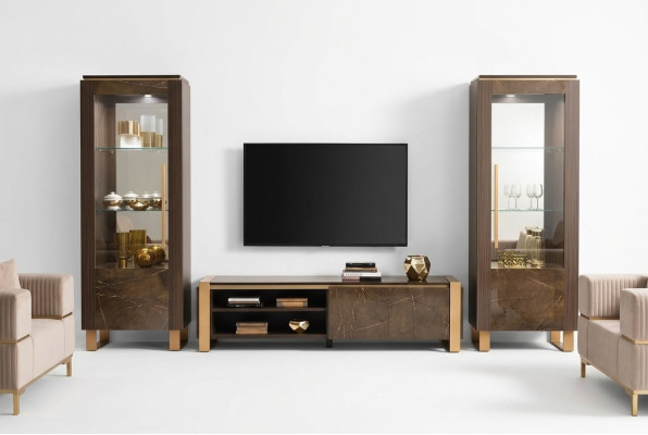 Wohnzimmermöbel Set Designer Wohnzimmer Sideboard 2x Vitrine 3tlg.