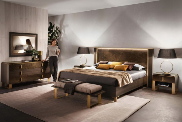 Bett Nachttisch Kommode 4 tlg. Schlafzimmer Set Deko Design Modern Luxus