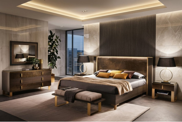 Bett Nachttisch Kommode 4 tlg. Schlafzimmer Set Deko Design Modern Luxus