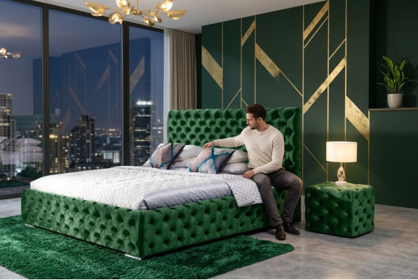 Bett Schlafzimmer Set Design Möbel Modern Luxus Betten Chesterfield Grün 140x200