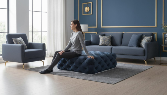 Klassischer Chesterfield Design Luxus Hocker Textil Fußhocker Ottomane 120x120