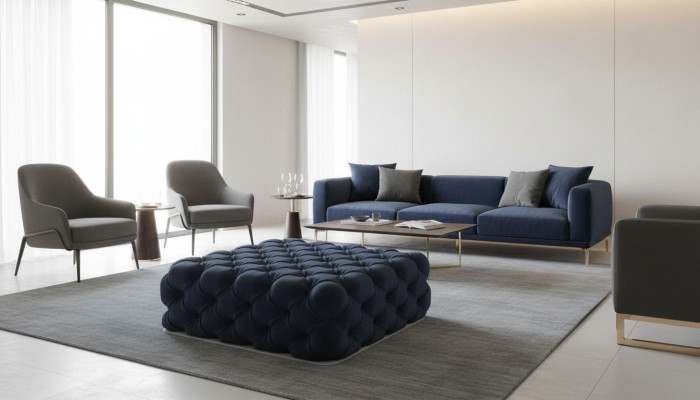 Klassischer Chesterfield Design Luxus Hocker Textil Fußhocker Ottomane