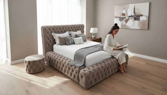 Bett 2x Nachttisch 3 tlg. Schlafzimmer Set Design Möbel Modern Luxus Betten Neu