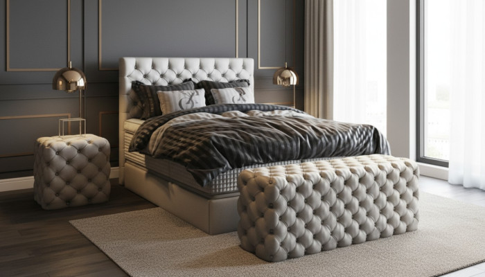 Bett 2x Nachttisch 3 tlg. Schlafzimmer Set Design Luxus Möbel Modern Betten Neu