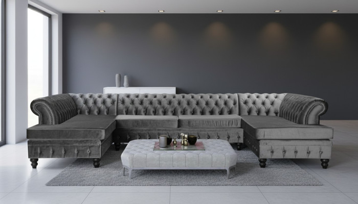 Chesterfield Samt Ecksofa U-Form Wohnlandschaft Polsterecke Sofa Couch Sofas Neu