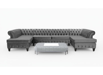Chesterfield Samt Ecksofa U-Form Wohnlandschaft Polsterecke Sofa Couch Sofas Neu