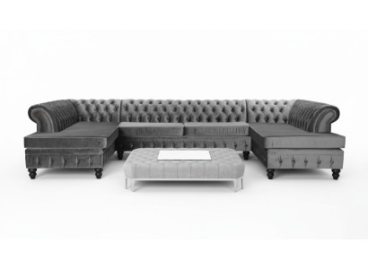 Set Luxury Modern Ecksofa U-Form Chesterfield und Couchtisch Wohnzimmer Textil