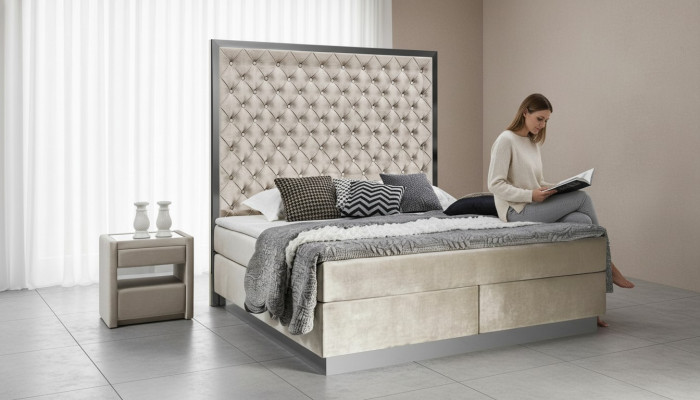 Komplettes Bett Boxspring Betten Luxus Design Schlafzimmer Möbel Edelstahl