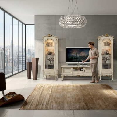 Wohnzimmer Schrank Wohnwand 3tlg rtv 2x Vitrine Design Italien Möbel Barock Stil