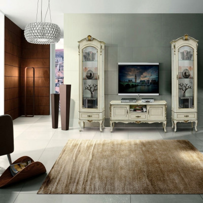 Wohnzimmer Schrank Wohnwand 3tlg rtv 2x Vitrine Design Italien Möbel Barock Stil