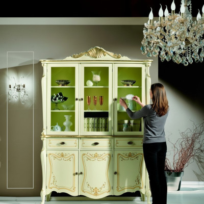 Vitrine Italienische Luxus Stil Wohnzimmer Möbel Schrank Barock Rokoko Stil Holz Neu