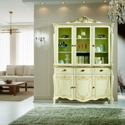 Vitrine Italienische Luxus Stil Wohnzimmer Möbel Schrank Barock Rokoko Stil Holz Neu