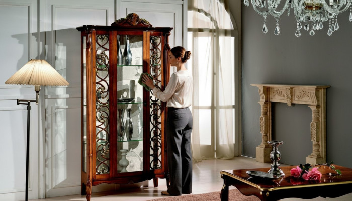 Klassische Vitrine Schrank Design Schränke Regale Glasschrank Italienische Möbel Neu