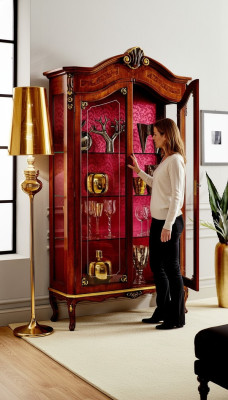 Vitrine Holz Schrank Glas Schränke Italienische Stol Möbel Anrichte Regal Barock