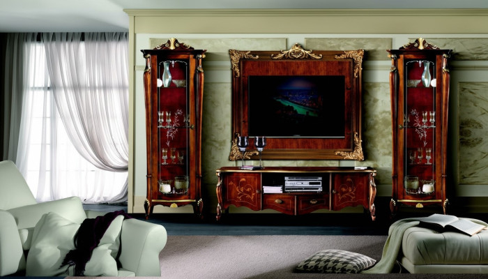 Set Garnitur 4tlg Italienische Möbel 2x Vitrine Sideboard RTV Wandplatte Schrank