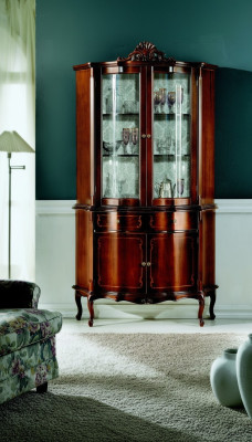 Italienische Luxus Holz Design Möbel Barock Stil Schrank Vitrine Braun Wohnzimmer Neu