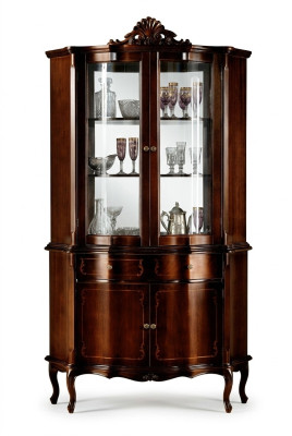 Italienische Luxus Holz Design Möbel Barock Stil Schrank Vitrine Braun Wohnzimmer Neu