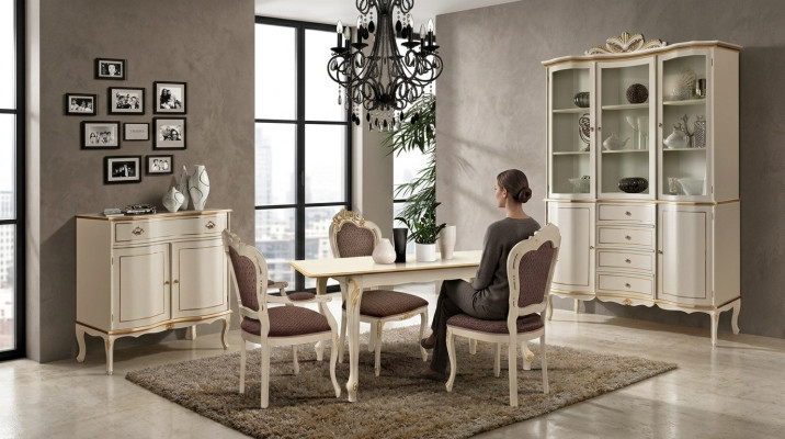 Luxus Esszimmer Set Garnitur 6tlg Weiß Holz Möbel Kommode 3x Stuhl Tisch