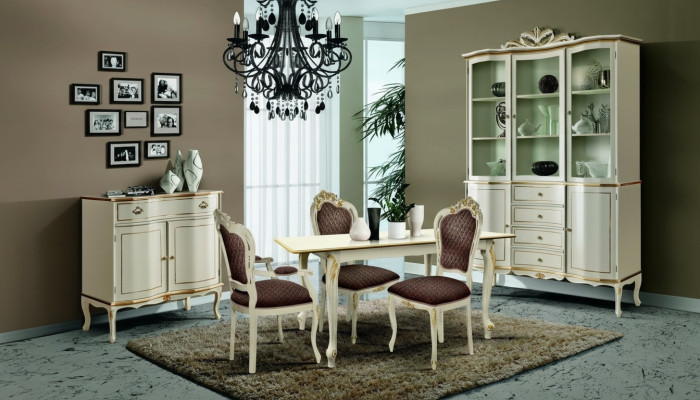 Luxus Esszimmer Set Garnitur 6tlg Weiß Holz Möbel Kommode 3x Stuhl Tisch