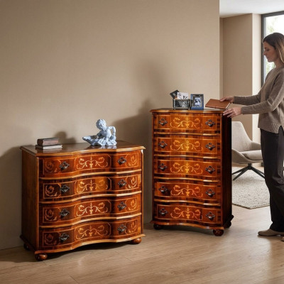 Italienische Holz Möbel Design Luxus Kommode Schrank 4 Schubladen Braun