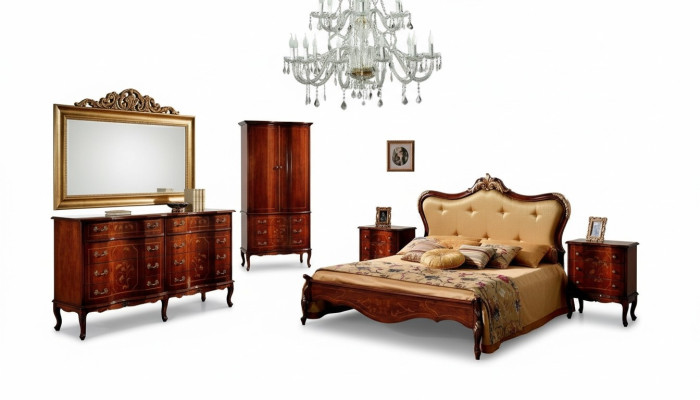 Set 3tlg. Schlafzimmer Garnitur Bett 2x Nachttisch Italienische Barock Möbel Neu