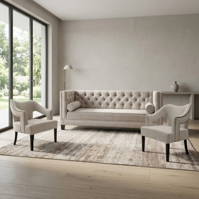Beige Chesterfield Sofagarnitur Polster Sitz Garnituren 3tlg Set Gruppe