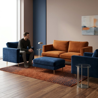 Sofagarnitur Orange Hocker Sessel Kreative Möbel Textil Stoff Wohnzimmer