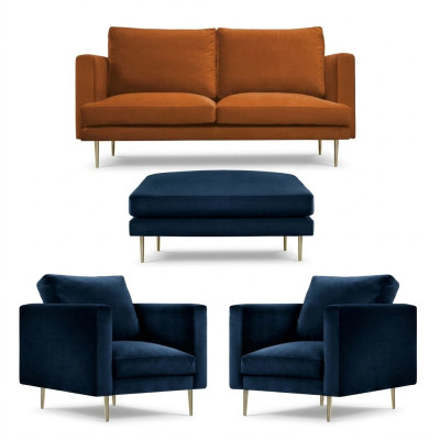 Sofagarnitur Orange Hocker Sessel Kreative Möbel Textil Stoff Wohnzimmer