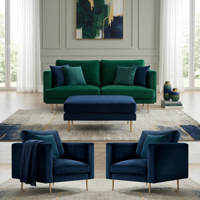 Sofagarnitur Grün Hocker Sessel Wohnzimmer Gruppe Möbel Textil Stoff Sofas Neu