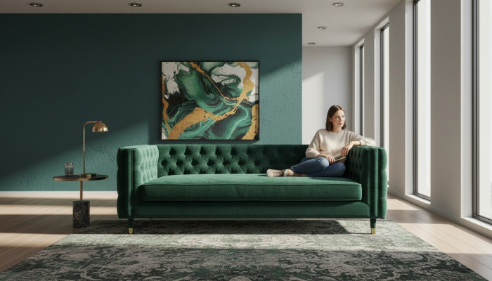 Chesterfield 4-Sitzer Sofa Luxus Design Möbel Textil Stoff Couchen Grün Sofas