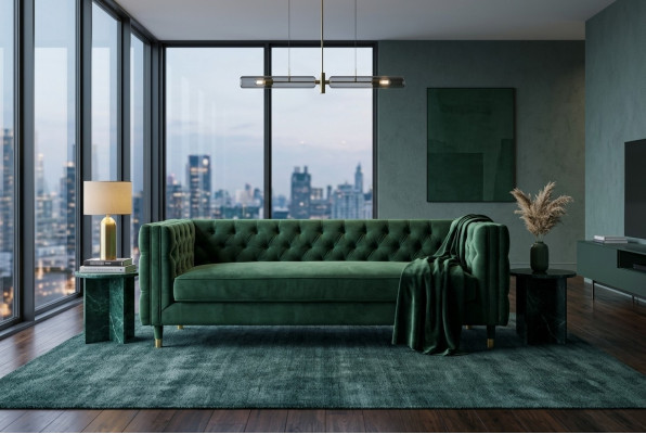 Chesterfield 4-Sitzer Sofa Luxus Design Möbel Textil Stoff Couchen Grün Sofas