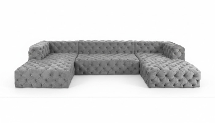 Chesterfield U Form Sofa Grau XXL Big Textil Stoff Couchen Luxus Möbel Polster