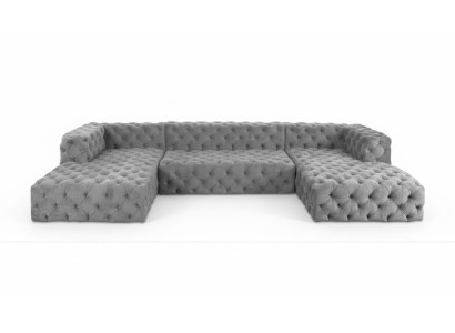 Chesterfield U Form Sofa Grau XXL Big Textil Stoff Couchen Luxus Möbel Polster