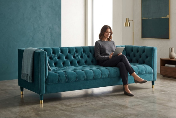 Chesterfield Sofa Blaue Sofas Textil Stoff Couchen Möbel 4-Sitzer