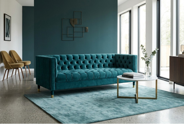 Chesterfield Sofa Blaue Sofas Textil Stoff Couchen Möbel 4-Sitzer