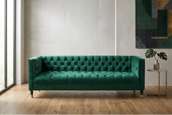 Grüner Chesterfield 4-Sitzer Luxus Sofa Textil Stoff Couchen