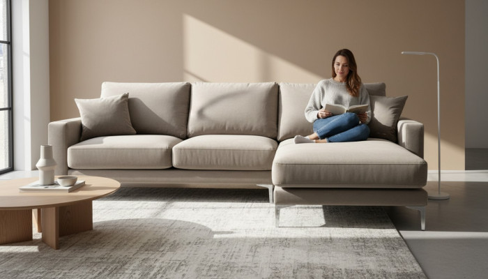 Beige Ecksofa Stoff Wohnzimmer Design Couchen Polster Sofa Sofas Eckgarnitur Neu