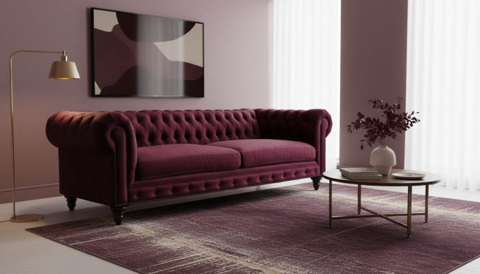 Sofas Textil Stoff Couchen Kreative Möbel 3 sitzer Neu Chesterfield Sofa Burgund