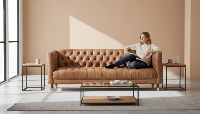 Chesterfield Sofa Dreisitzer Braun xxl big Möbel Leder Wohnzimmer Modern Neu