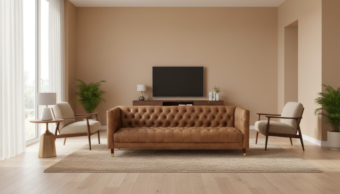 Chesterfield Sofa Dreisitzer Braun xxl big Möbel Leder Wohnzimmer Modern Neu