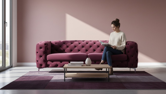 Chesterfield Sofa Dreisitzer Burgund Kreative Möbel Textil Stoff Wohnzimmer Neu
