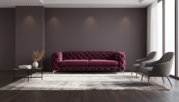 Chesterfield Sofa Dreisitzer Burgund Kreative Möbel Textil Stoff Wohnzimmer Neu