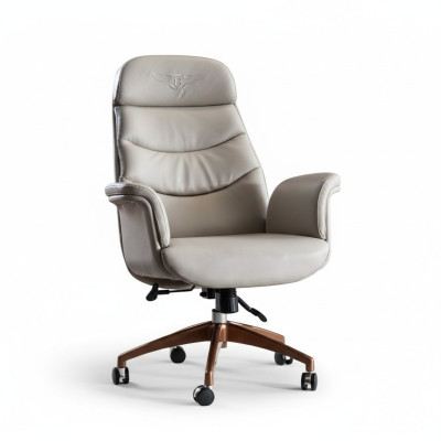 Bürostuhl Beige Leder Edelstahl Arbeitszimmer Büro Möbel Luxus Einrichtung Neu